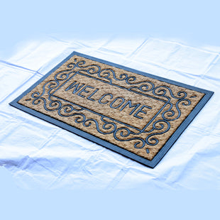 rustic coir and rubber doormat featuring a stylish welcome message and non-slip base