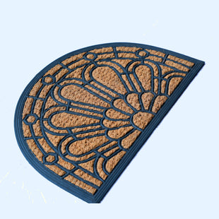 Semi-circle coir doormat with firm coir bristles for scraping dirt, ideal for entrances