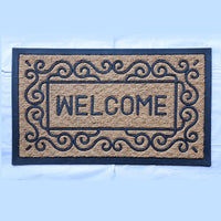 Eco-friendly coir and rubber doormat with embossed “Welcome” text for entryway charm