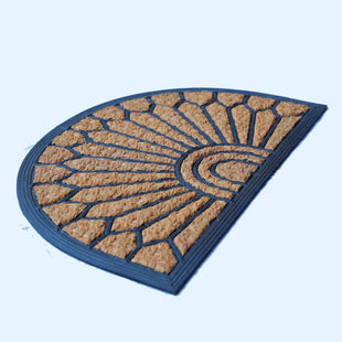 Semi-circular natural coir mat with clean-cut edges, perfect for front doors
