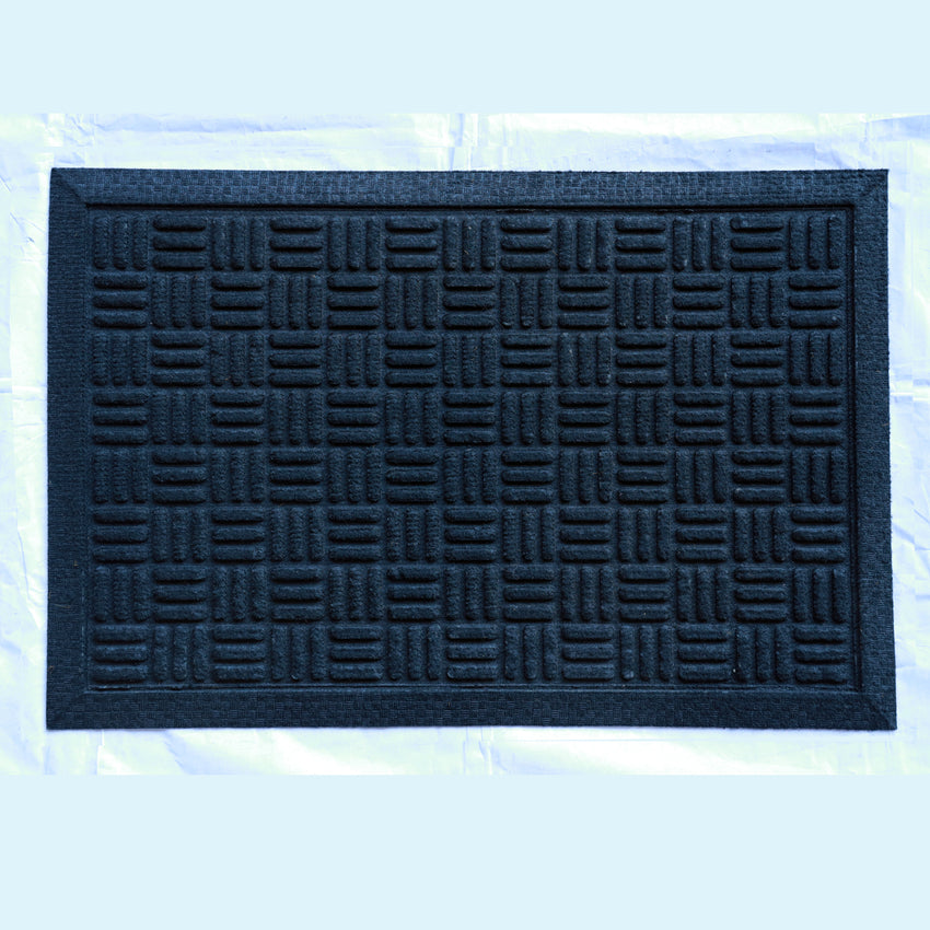  Sturdy rubber-backed doormat with textured polypropylene surface for dirt removal